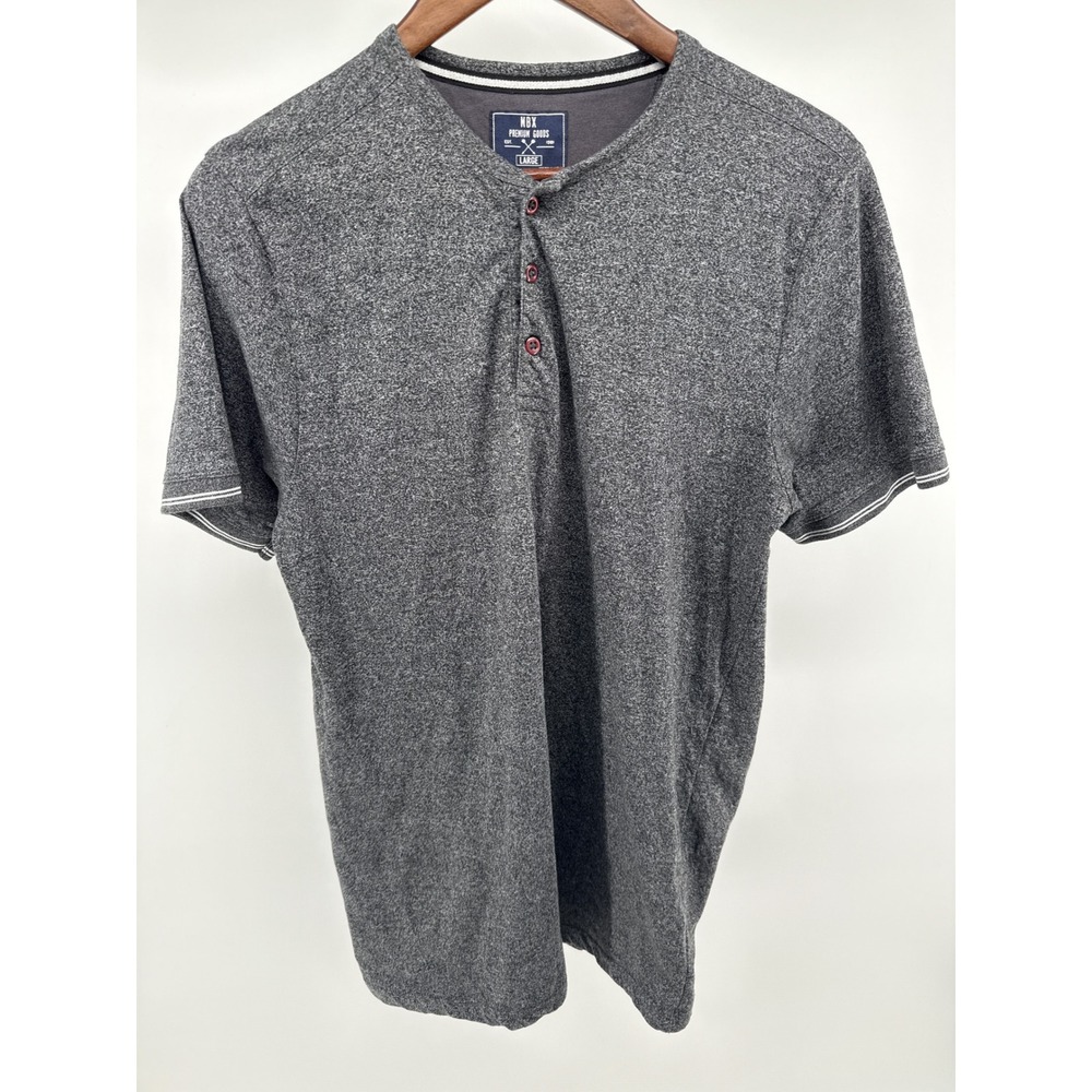 MBX Premium Goods Men Charcoal Heathered Henley Shirt Short Sleeve Size Large